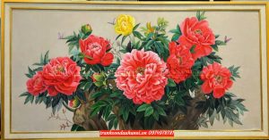 Tranh hoa mẫu đơn đỏ đẹp ý nghĩa SN92