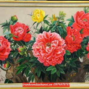 Tranh hoa mẫu đơn đỏ đẹp ý nghĩa SN92
