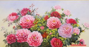 Tranh hoa mẫu đơn Hồng đỏ đẹp SN94