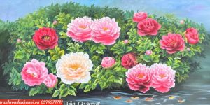Tranh hoa mẫu đơn phong thuỷ đẹp SN67