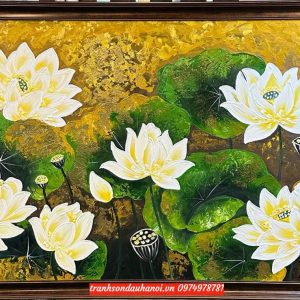 Tranh hoa sen, tranh hoa sen đẹp dát vang SN22