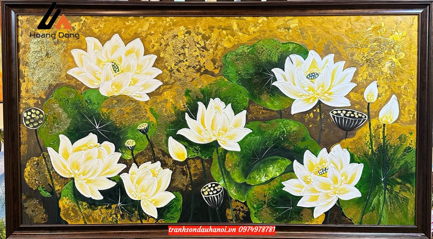 Tranh hoa sen, tranh hoa sen đẹp dát vang SN22