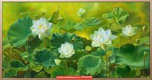 Tranh hoa sen sơn dầu đẹp SN6