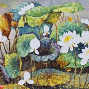 Tranh hoa sen sơn dầu SN1