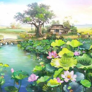 Tranh hoa sen-hồ sen đẹp phòng khách SN80