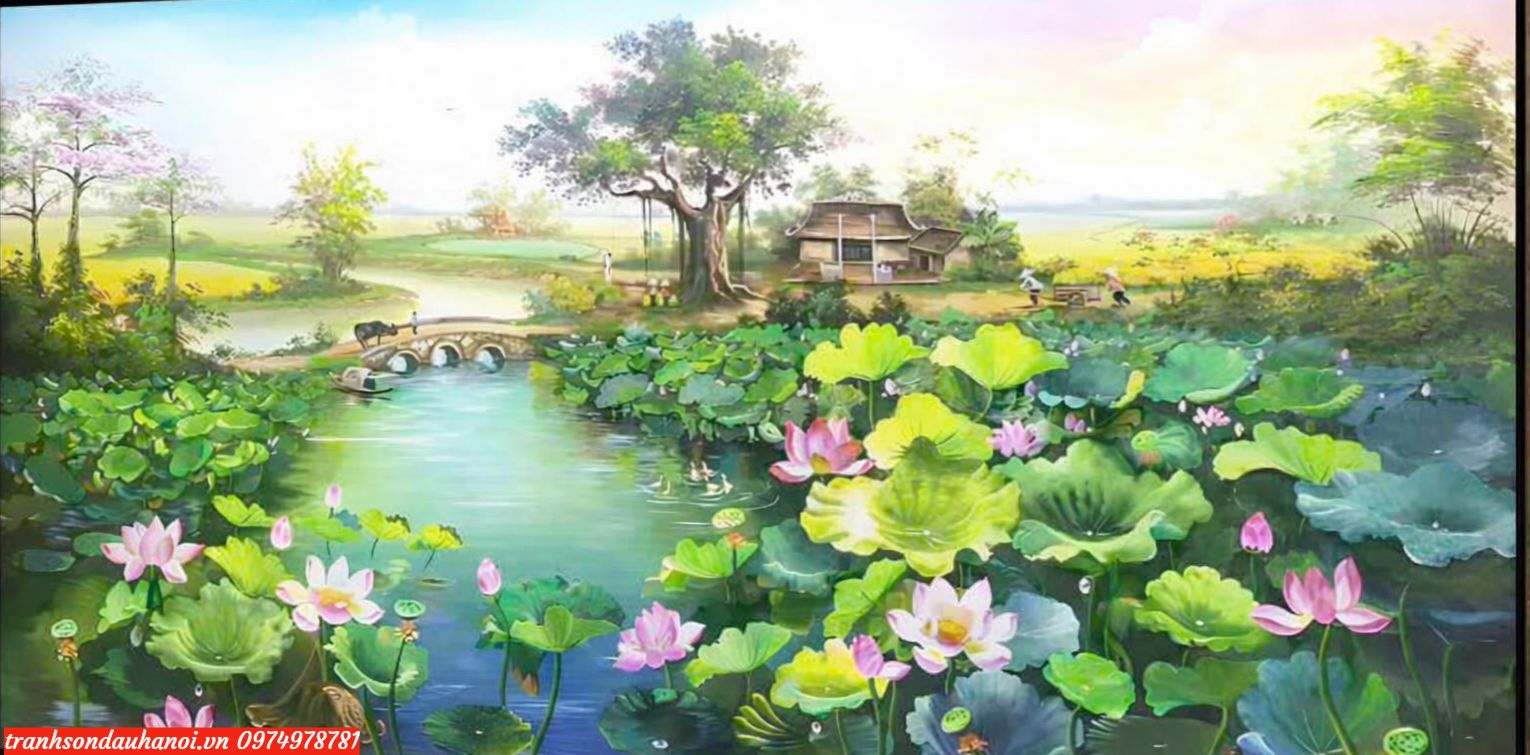 Tranh hoa sen-hồ sen đẹp phòng khách SN80