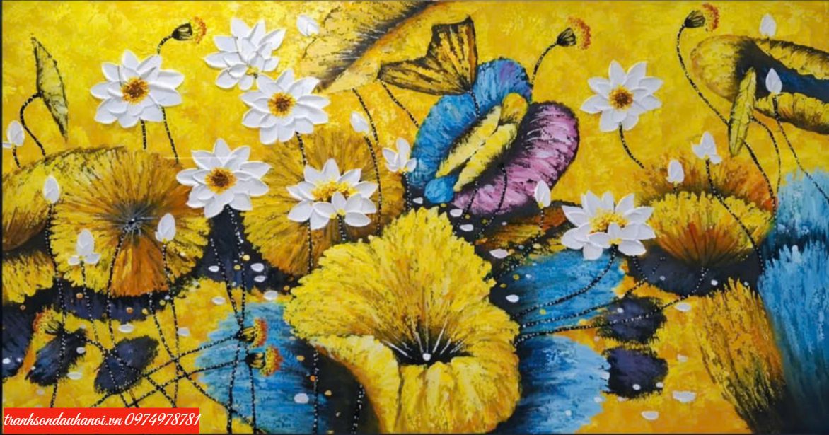 Tranh hoa sen vàng, tranh hoa sen nổi SN3