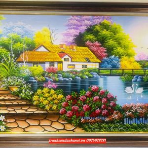 Tranh phong cảnh châu âu ngôi nhà hạnh phúc SN14