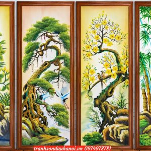 Tranh sơn dầu tứ quý tùng cúc trúc mai SN83