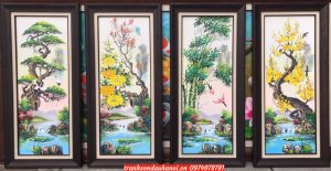 Tranh tứ quý sơn dầu, tranh tùng cúc trúc mai SN68