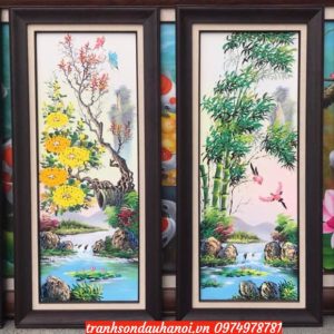 Tranh tứ quý sơn dầu, tranh tùng cúc trúc mai SN68