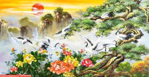 Tranh tùng hạc diễn niên phong thuỷ SN70