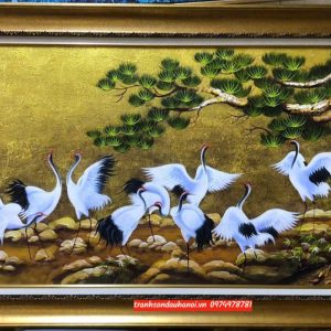 Tranh tùng hạc diễn niên đẹp SN40