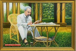Tranh Bác Hồ ngồi ghế mây, làm việc SN114