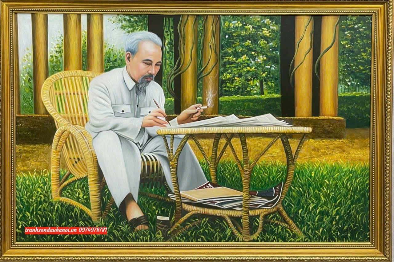 Tranh Bác Hồ ngồi ghế mây, làm việc SN114